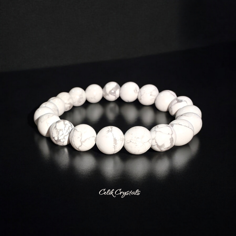Howlite Bracelet 10mm Natural Stones Unisex Strethes